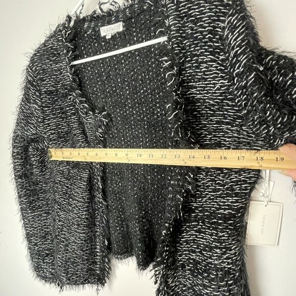 1. State Winter Frost Black White Eyelash Fringe Open Cardigan Jacket NWT Size M - Picture 10 of 12